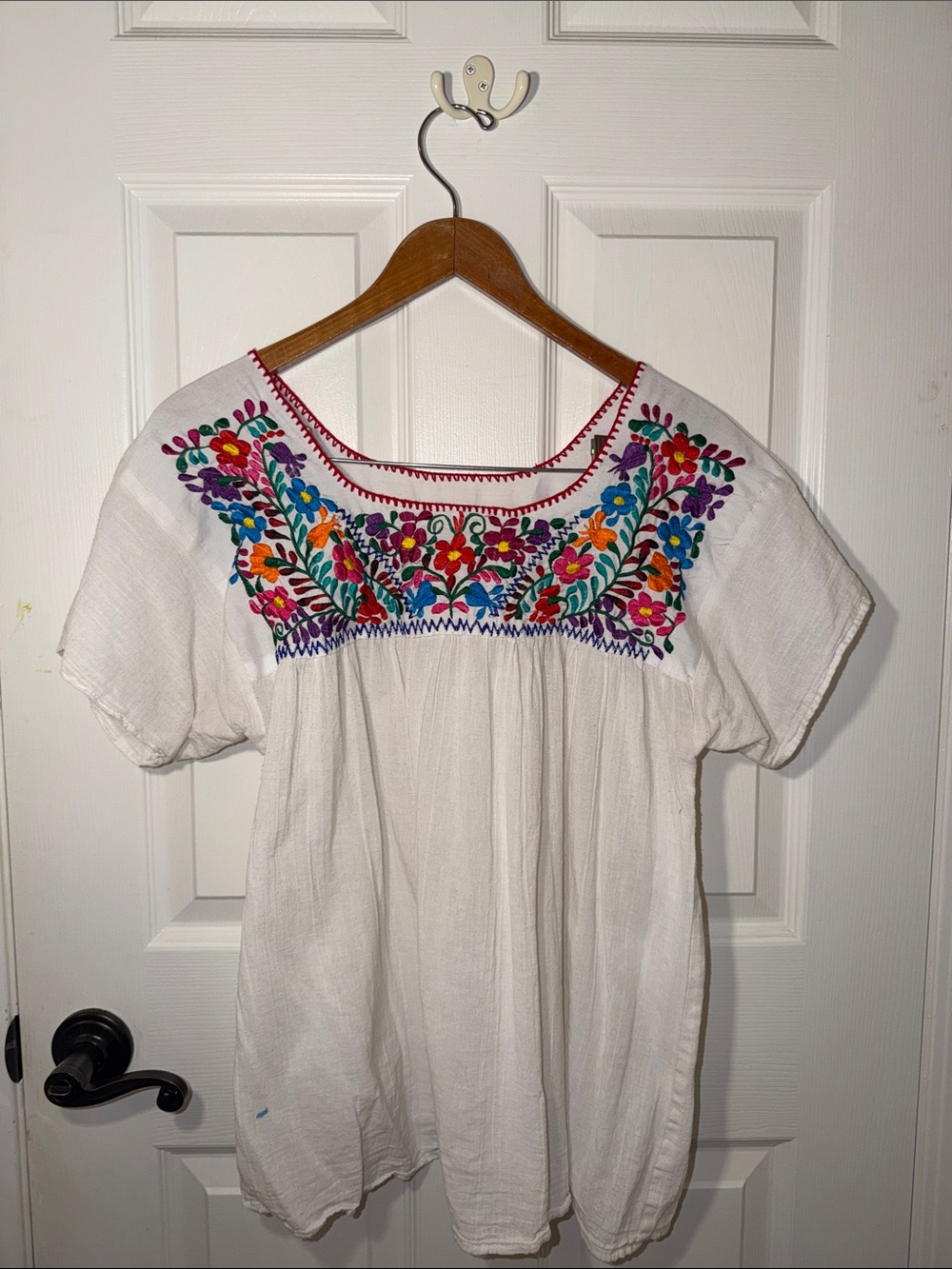 White Embroidered Top with Multicolor Floral Detail